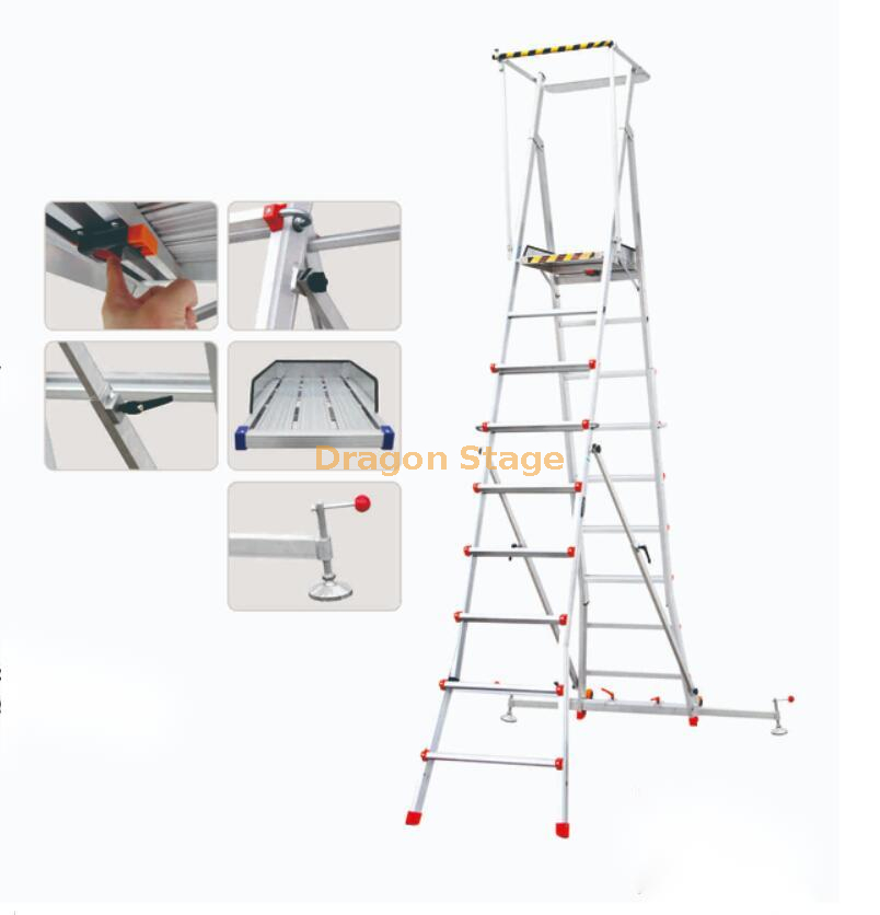 Escalera plegable de aluminio para escenarios con alturas de 700 a 1300 mm